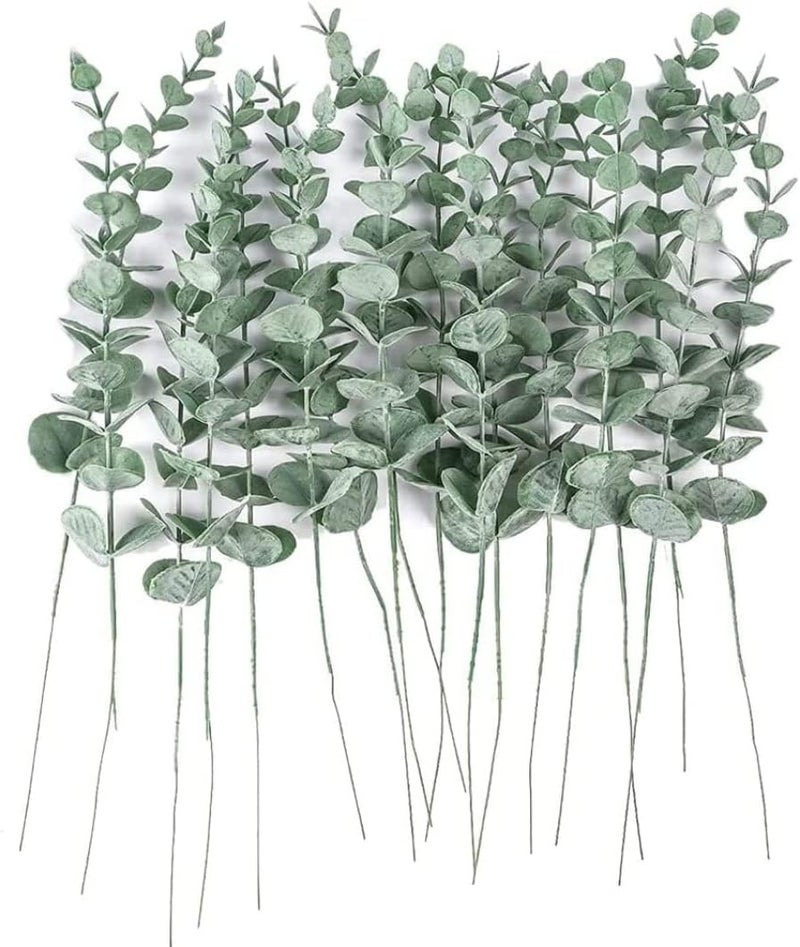 woobles 18 Pcs 15 Inch Artificial Eucalyptus Leaves Stems Branches Outdoor Simulation Greenery Plants Tall Faux Real Touch Decor for Wedding Bouquet Vase Floral Arrangement Home Filler Jungle Theme - Image 1